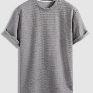 Men's solid color textured casual round neck T-shirt