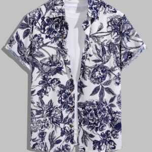 Men's Vintage Floral Breathable Casual Button-Down Short Sleeve Shirt