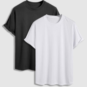 Men's 100% cotton basic round neck T-shirt two-piece set