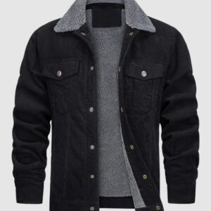 Men's vintage corduroy Fuzzy Fleece-lined lapel button jacket