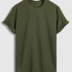Men's solid color textured casual round neck short-sleeved T-shirt