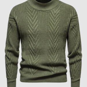 Men's solid color half turtleneck casual jacquard sweater