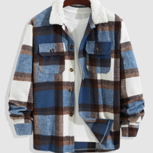 Men's Wool Blend Plaid Lapel Shirt Jacket