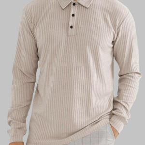 Men's solid color texture business casual POLO long-sleeved T-shirt