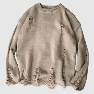 Men's retro, versatile, casual, solid color crew neck sweater