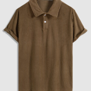Men's solid color plaid textured lapel short-sleeved POLO