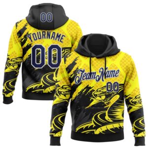 Custom Stitched Yellow Navy Black-White 3D Pattern Design Snake Skin Print Sportswear Pullover Sweatshirt Hoodie