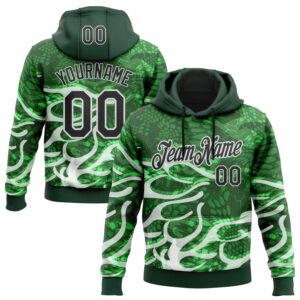 Custom Stitched Green Black-White 3D Pattern Design Snake Skin Print Sportswear Pullover Sweatshirt Hoodie