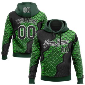 Custom Stitched Green Black-White 3D Pattern Design Snake Skin Print Sportswear Pullover Sweatshirt Hoodie