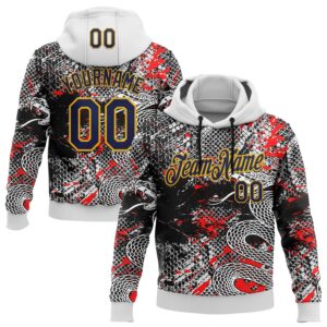 Custom Stitched White Navy Black Red-Gold 3D Pattern Design Snake Skin Print Sportswear Pullover Sweatshirt Hoodie