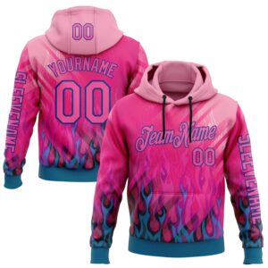 Custom Pink Blue-Royal 3D Abstract Flame Sports Pullover Sweatshirt Hoodie