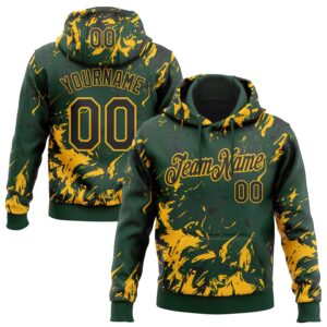 Custom Stitched Green Black-Gold 3D Pattern Design Splash Sports Pullover Sweatshirt Hoodie