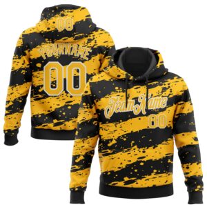Custom Stitched Black Gold-White 3D Pattern Design Splash Torn Paper Style Sports Pullover Sweatshirt Hoodie