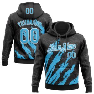 Custom Stitched Black Sky Blue-White 3D Pattern Design Splash Sports Pullover Sweatshirt Hoodie