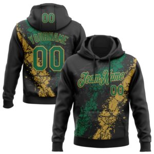 Custom Stitched Black Kelly Green-Old Gold 3D Pattern Design Splash Sports Pullover Sweatshirt Hoodie