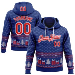 Custom Stitched Royal Red-White 3D Christmas Ugly Sweater Sports Pullover Sweatshirt Hoodie