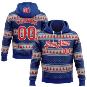 Custom Stitched Royal Red-White 3D Christmas Stripe Sports Pullover Sweatshirt Hoodie