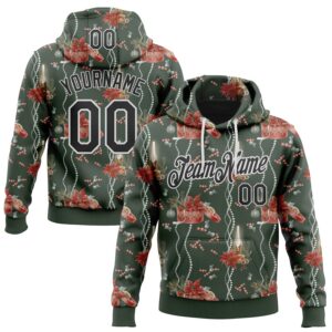 Custom Stitched Green Black-White 3D Christmas Sports Pullover Sweatshirt Hoodie