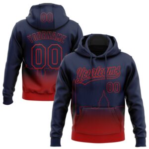Custom Stitched Navy Red 3D Gradient Fashion Washington City Edition Sports Pullover Sweatshirt Hoodie