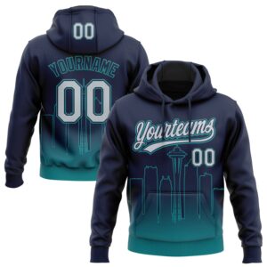 Custom Stitched Navy Gray-Teal 3D Gradient Fashion Seattle City Edition Sports Pullover Sweatshirt Hoodie