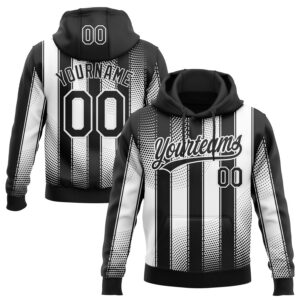 Custom Stitched Black White 3D Pattern Design Line Sportswear Pullover Sweatshirt Hoodie