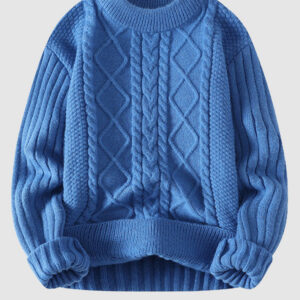 Men's casual Solid Cable slim fit stand collar sweater